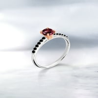 Gem Stone King 0. CT Crveni rodolit Garnet Black Diamond 10K bijeli zlatni prsten sa ružinim zlatnim