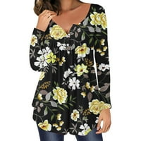 Žene tuničke vrhove Jesen zimske modne majice s dugim rukavima Ležerne haljine Henley Tee trendy bluze za gamaše žute s