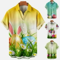 Dugme Down Majica Muškarci, Havajska majica, Ležerne tipke Uskrsni tisak sa džepnim košuljom za bluzu