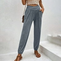 Huaai ženske poslovne casual pantalone elastične hlače sa visokim strukom Labave udobne joggers hlače s džepovima plavi s