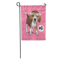Portret smeđeg psa šteneta beagle u naočalama na ružičastoj vrti za zastavi ukrasni zastava kuće baner
