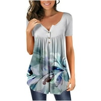Ženske majice Plus size Ljeto Žene Modni V- Vratni cvjetni tiskani tunički vrhovi tastera s kratkim rukavima majica