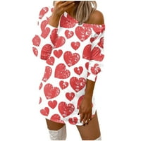 Žene Loose Comfy Heart Print Pulover okrugli vrat dugih rukava s ramena mini haljina Hot6SL4487349