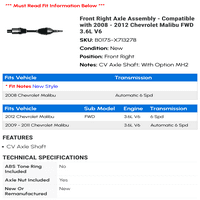 Sklop prednje desne osovine - kompatibilan sa - Chevy Malibu FWD 3.6L V 2011