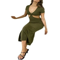 SoftMallow ženska haljina seksi krojana duga suknja visoki elastični pleteni kuk za izrez dubokog V