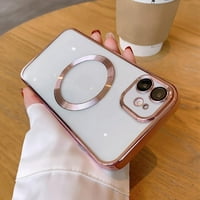Kompatibilan sa iPhone magnetskom jasnom futrolom, luksuznim blesom prozirnim otpornosti na udarce sa punim zaštitnim objektivom fotoaparata za iPhone ženske djevojke muškarci-elegantno ružičasto