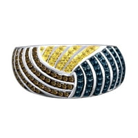 0. CTW okrugli plavi, smeđi i žuti prirodni dijamant 10K čvrsti bijeli zlatni kupoli zaručnički prsten