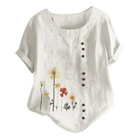 Ljeto Plus Veličina Ležerne vrhove za žene s kratkim rukavima cvjetna cvjetna posteljina pamučna majica