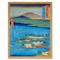 Osam čuda Kanazawa, ribolovne požare na jezeru Renko Kaga provincija Utagawa Hiroshige Japanese Woodblock Framed Wall Art Slika Ispis