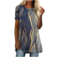 Kakina S Womens Plus veličine vrhova odorašnja modna žena kauzalna okrugla vrata za ispis bluza kratkih rukava majica ljetnih vrhova