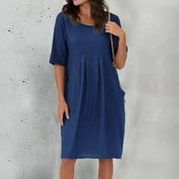 FOPP Prodavač Ženska casual of of vrat kratki rukav sa džepovima Elegantne posteljine ljuljačke haljine plave m