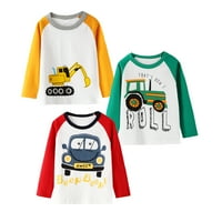 Mali dečak Tee Raglan dugih rukava Plava Crvena žuta Cartton Car Winter Christmas Set 6