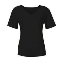 EFSTEB T majice za žene Trendi ljeto Čvrsta boja kratkih rukava s majicama V-izrez casual opuštena atletska tunika lagana bluza Clearence Black XL