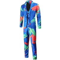 Muški ispisano odijelo Trodijelno odijelo Blazer jakna s prslukom i hlačama Halloween odijelo, plavo