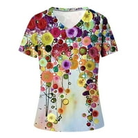 Žene Ljetne vrhove V izrez cvjetne majice Casual majice kratkih rukava Labavi fit trendi ispisani bluze