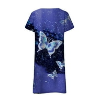 Haljine za žene plus veličine ženska V-izrez sunčana haljina kratkih rukava Srednja dužina Grafički otisci Ljeto Fit & Flare vruće prodajne haljine plavi xl