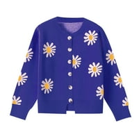 Košulje za žene cvjetni ispisani O-izrez Dugi rukav casual gumb Cardigan Daisy Pleteni džemper Cardigan