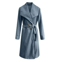 NSENDM Womens Dvostruki V izrez zimski duljinski vuneni kaput s dugim jaknom haljina odjeća u plaškom