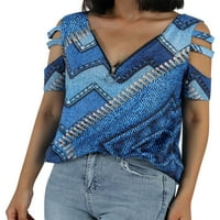 Asashitenenel žene ljetne majice kratki rukav V izrez Strappy Hladne rame Tunika na vrhu casual labavih bluza, tine sa zatvaračem