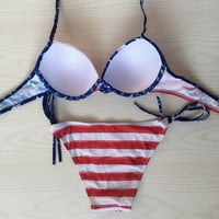 Kulišta u Roliyen za žene V-izrez cvjetni ispis američke zastave Četvrta jula dva bikinija kupaća kostima