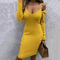 Ketyyh-Chn Maxi haljine za žene casual haljine dugih rukava Boho haljina žuta, m