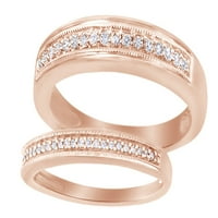 Okrugli rez bijeli prirodni dijamant njegov i njen vjenčani prsten za vjenčanje u 14K ružičastog zlata