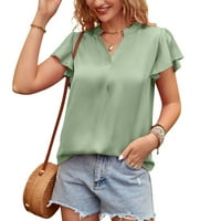 Ženska modna casual Soild V- izrez kratki rukav top bluza MINT Green XL