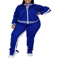 Nizine žene s dugim rukavima set sa dugim rukavima plus veličina jogger dukserirt + hlače postavljene trenerke DESAIT odijela jogger vežbanje veličine L-5XL plavi xxxxl