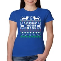 Daschund kroz snijeg ružni božićni džemper ženski vijući mlađeg tima, kraljevske, malene