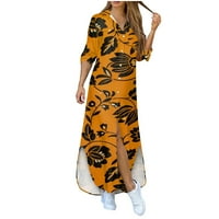 Haljine za žensku labavu print Maxi haljina Ljetna casual haljina s dugim rukavima 3xl