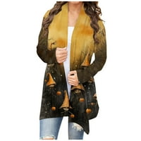 GDFUN ženska modna casual tiska srednja duljina kardigan jaknu kaput - zip up hoodie zip dukseve za žene