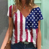 Košulje za žene Ženske majice Dan neovisnosti Američka zastava Resutna kratka rukava V izrez Loše majice