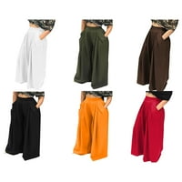 JXZOM Womens Ljetne casual bager-širine hlače za noge visoke struk Solid boja labave pantalone sa džepovima
