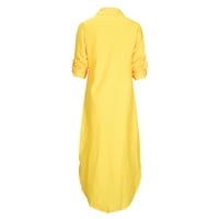 Ženska haljina modna odjeća s dugim rukavima jesenja ušteda Ženska casual rever ispis gumba Jednostruka grudi duga rukavica split dugačka haljina žuta