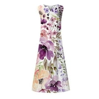 Ljetne haljine za žene zarez vrata modna gležnjana duljina za sunčanje haljina bez rukava svjetiljka purple 2xl