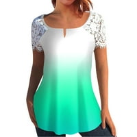 Ženski ljetni vrhovi ženske majice kratkih rukava tiskana čipkasta Green, XXXL