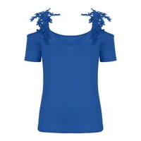 LydiaUnistar dugi vrhovi odobrenje modni ženski ljetni V-izrez kratki rukav s majicom od čipke Ležerne
