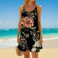 Ljetne haljine za žene Ženska modna ljetna plaža Ležerne prilike printom bez rukava Slatka mini ocrt haljina mornarice