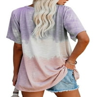 Eleluny Plus size Žene V izrez Torba za majicu Kratki rukav na vrhu Blouse Purple 4xL