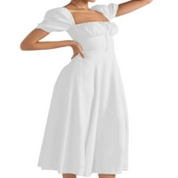 Ženska ljetna duga haljina čvrsta boja kratki rukav kvadratni vrat Ruched vezati zabavna haljina
