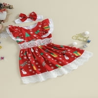 Bagilaanoe Baby Gitch Božićna haljina Toddler Print bez rukava bez rukava + glava 3T Kid pada čipkaste