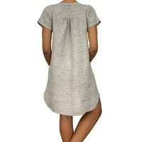 CETHRIO Ljetna haljina za žene - kratki rukav V-izrez Ležerne prilike vruće odmorice od tiskane mini smjene sive