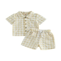Xingqing Toddler Baby Boy Girl Ljetna odjeća Pamučna posteljina plairana kratkim rukavima dolje majica