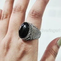 Crni bombonski prsten, prirodni crni onikx, decembar roštilj, srebrni nakit, srebrni prsten, rođendan, teški muški prsten, arapski dizajn, prsten od osmanskog stila, ring, turska mens ring