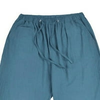Ženska ljetna plus veličina casual posteljine hlače Lood široki džepovi nogu pantalone plave l