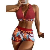 Ženski Halter vrat bikini kratki set dva kupaća kupaći kostim od plaže, vino crveno