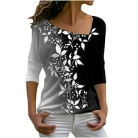 Ispisani dugi rukav Square Comxt Crt Curni gornji majica Ljetne bluze za žene bijele veličine S