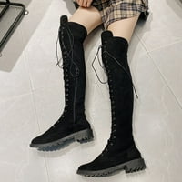 Juebong Boots bavi se na otvorenom plus veličine udobne čizme Ženske cipele s dugim cijevima s niskim potpeticama šiljaste cipele sa cipelama, crna, 7.5