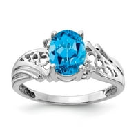 Čvrsta 14k bijelo zlato 8x ovalna plava topaz dijamantna prstena