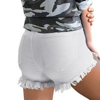 Ženske kratke hlače za ljetni traper rastezljive kratke hlače s visokim strukom srušene kratke hlače s džepovima hlače, bijeli, xxl